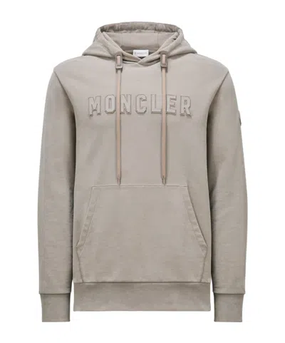 Moncler Logo-patch Cotton Hoodie In Nude