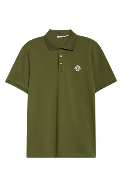 Moncler Embroidered Logo Cotton Piquet Polo Shirt In Green