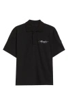 Moncler Mens Charcoal Script Logo-embroidery Short-sleeve Cotton-jersey Polo Shirt Xl In Black