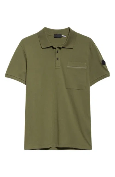 Moncler Logo Patch Cotton Piqué Polo In Smokey Olive