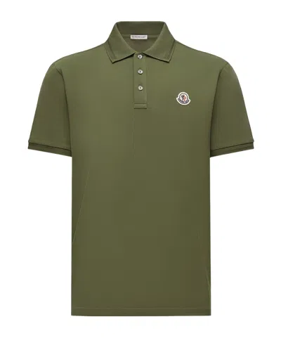 Moncler Logo Patch Cotton Piquet Polo Shirt In Green