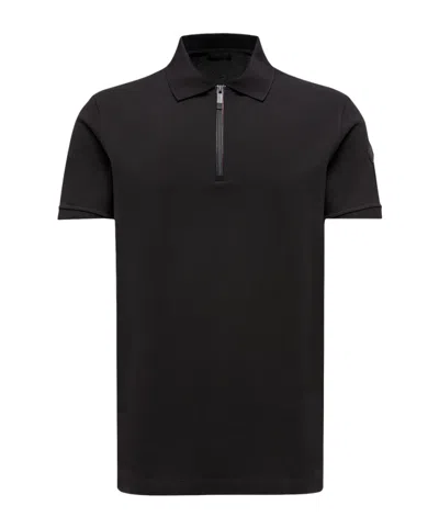 Moncler Polo En Piqué De Coton À Empiècement Logo In Black