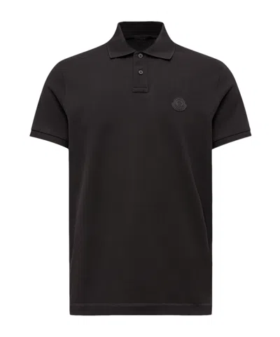 Moncler Logo Patch Cotton Piquet Polo Shirt In Black