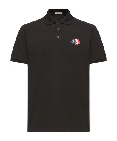 Moncler Logo Patch Cotton Piquet Polo Shirt In Black