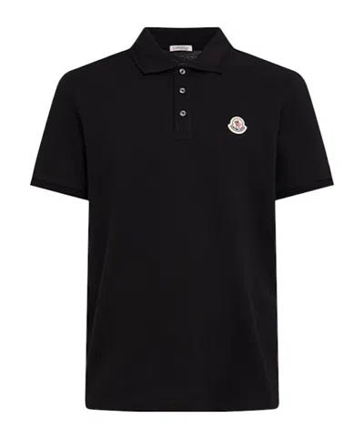 Moncler Logo Patch Cotton Piquet Polo Shirt In Black