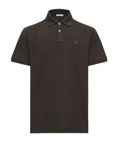 Moncler Logo Patch Cotton Piquet Polo Shirt In Black