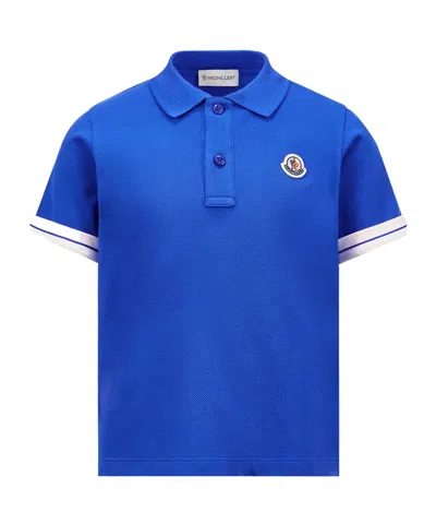 Moncler Logo Patch Cotton Piquet Polo Shirt In Blue