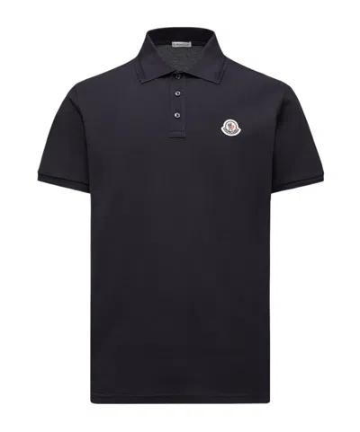 Moncler Cotton Piquet Polo Shirt With Logo Patch In Black