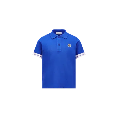 Moncler Kids' Logo Patch Cotton Piquet Polo Shirt Blue In Royal