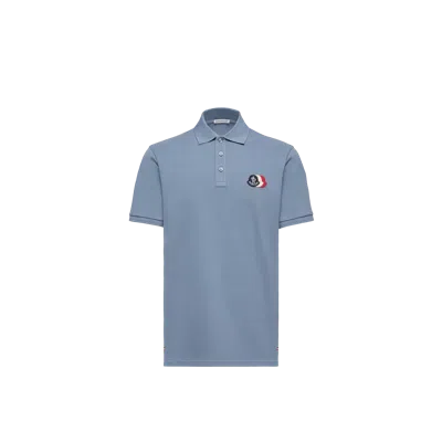 Moncler Polo En Piqué De Coton À Empiècement Logo, Homme, Bleu, Taille: S In Blue