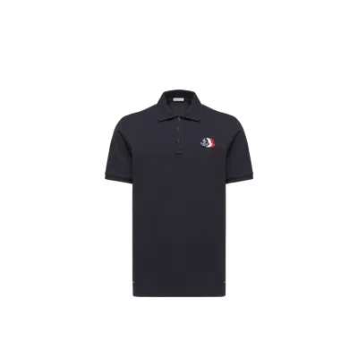 Moncler Polo En Piqué De Coton À Empiècement Logo, Homme, Bleu, Taille: S In Blue