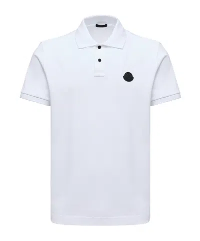 Moncler Logo Patch Cotton Piquet Polo Shirt In White