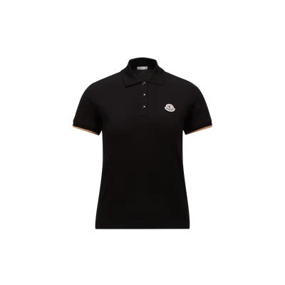 Moncler Logo Patch Cotton Piquet Polo Shirt Black