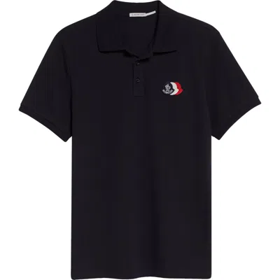Moncler Logo Patch Cotton Polo In Black