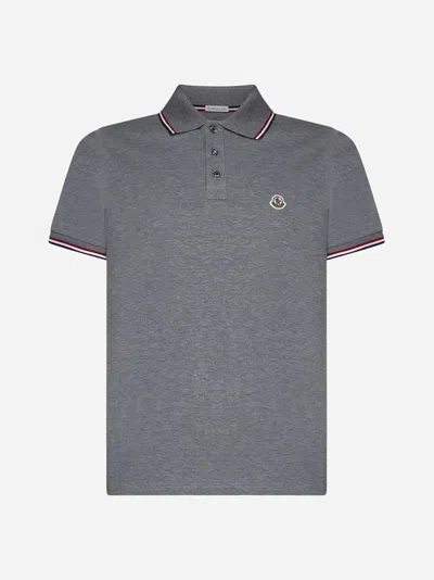 Moncler Logo-patch Cotton Polo Shirt In Grey