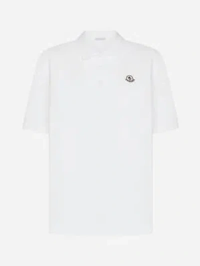 Pre-owned Moncler Logo-patch Cotton Polo Shirt In Bianco