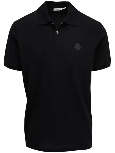 Moncler Logo-patch Cotton Polo Shirt In Black