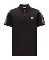 Moncler Tricolour Trimmed Cotton Polo Shirt In Black