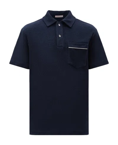 Moncler Logo-patch Cotton Polo Shirt In Blue