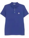 Moncler Cotton Polo Shirt With Logo Patch On The Front In Blue