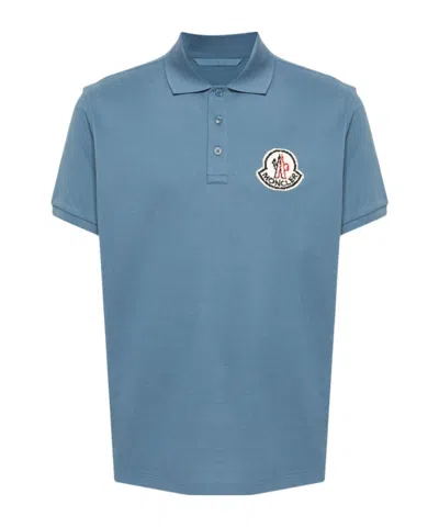 Moncler Logo-patch Cotton Polo Shirt In Blue