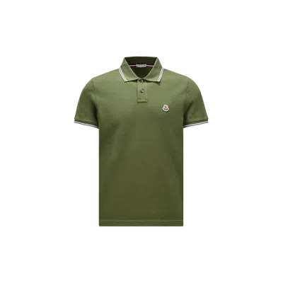 Moncler Logo Patch Cotton Polo Shirt, Men, Green, Size: Xs