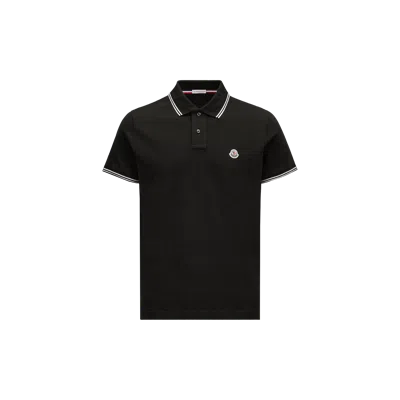 MONCLER LOGO PATCH COTTON POLO SHIRT, MEN, BLACK, SIZE: XXL