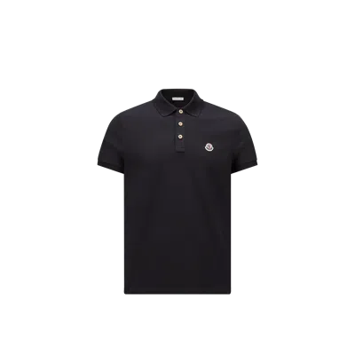 Moncler Polo En Coton À Empiècement Logo, Homme, Bleu, Taille: Xxl In Black