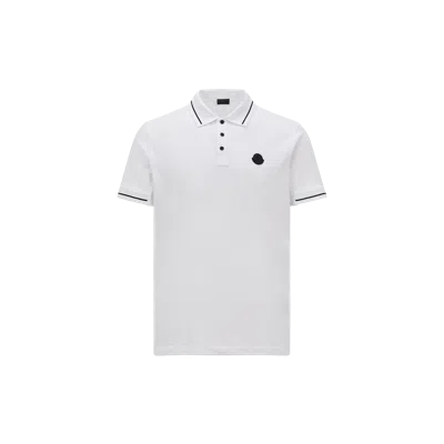 MONCLER LOGO PATCH COTTON POLO SHIRT, MEN, WHITE, SIZE: S