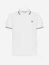 Moncler Classic White Cotton Polo With Signature Tri-color Trim In White