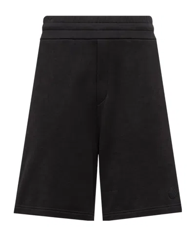 Moncler Short En Coton À Empiècement Logo In Black