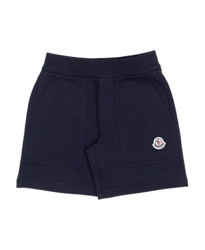 Moncler Logo-patch Cotton Shorts In Blue