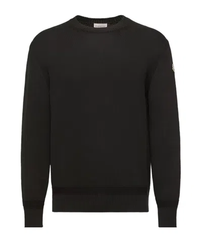 Moncler Logo Patch Cotton Sweater In Black