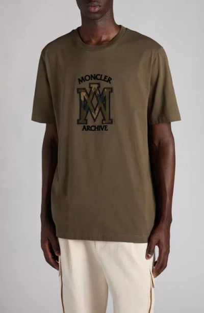 Moncler Logo Patch Cotton T-shirt In Brown