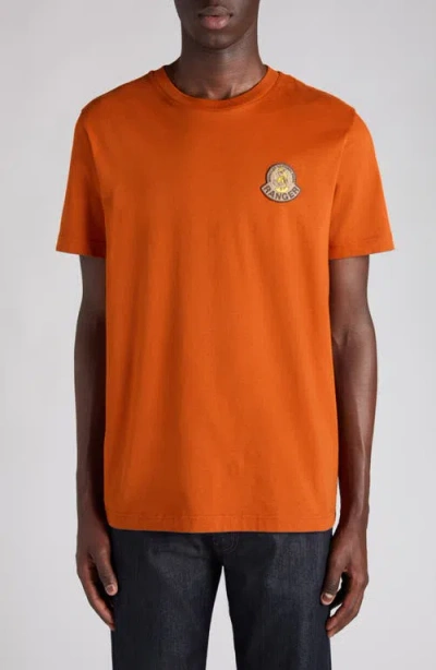 Moncler Logo Patch Cotton T-shirt In Orange