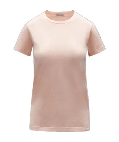 Moncler Logo-patch Cotton T-shirt In Pink & Purple