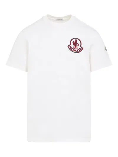 Moncler Mens Natural Logo-print Crewneck Cotton T-shirt In White