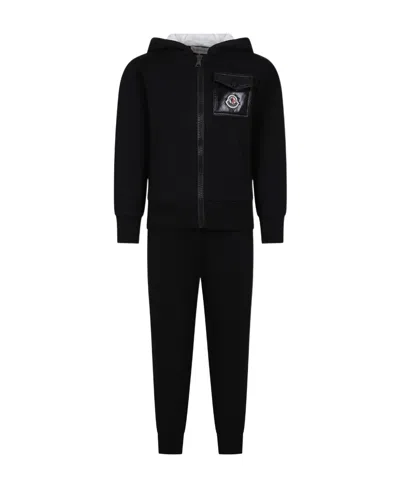 Moncler Logo-patch Cotton Tracksuit Set In Black
