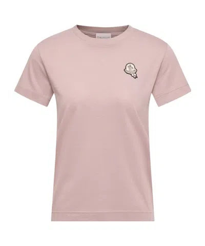 Moncler Logo Patch Cotton T-shirt In Pink