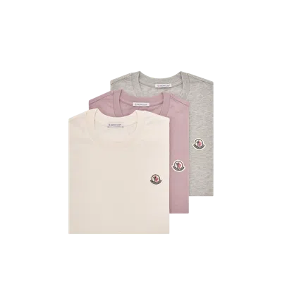 Moncler Logo Patch Cotton T-shirt (pack Of Three), Women, Multicolor, Size: Xl In Pink
