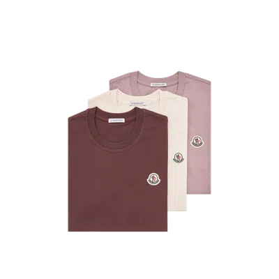 Moncler Logo Patch Cotton T-shirt (pack Of Three), Women, Multicolor, Size: Xs In Burgundy