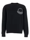 Moncler Wool Logo Sweater With Ribbed Crew Neck In Black