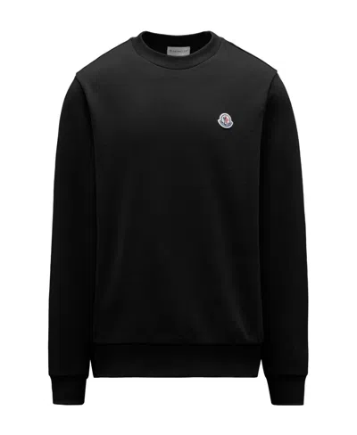 Moncler Logo Patch Crewneck Sweatshirt In Black