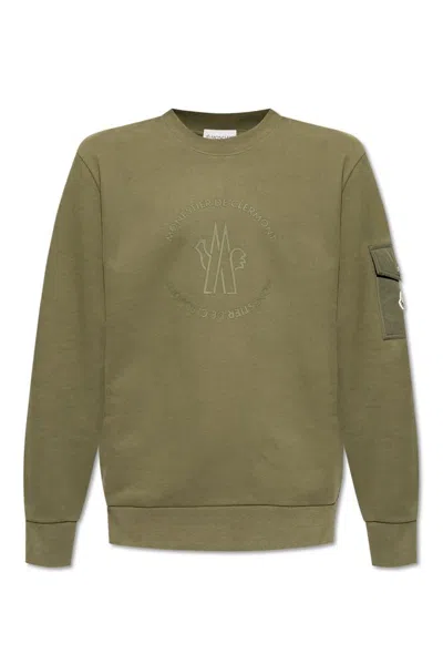 Moncler Logo Patch Crewneck Sweatshirt In Green