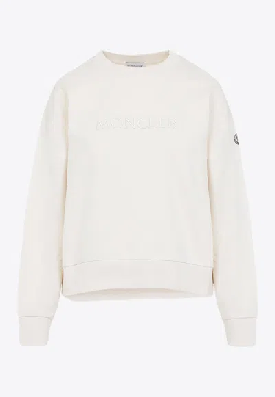 Moncler Crew Neck Sweatshirt Long Sleeves Ribbed Trims In Multi