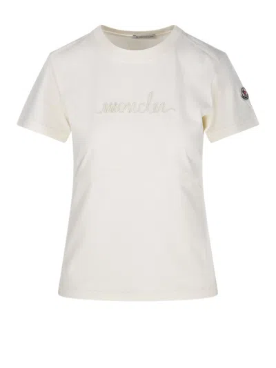 Moncler Logo Patch Crewneck T-shirt In White