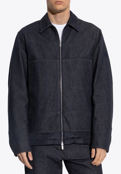 Moncler Logo Patch Denim Jacket In Blue