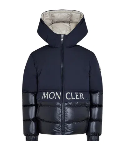 Moncler Logo Patch Down Jacket In Blue
