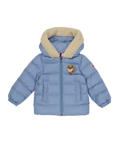 Moncler Logo Patch Down Jacket In Blue
