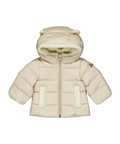 Moncler Babies' Logo Patch Down Jacket In Neutral